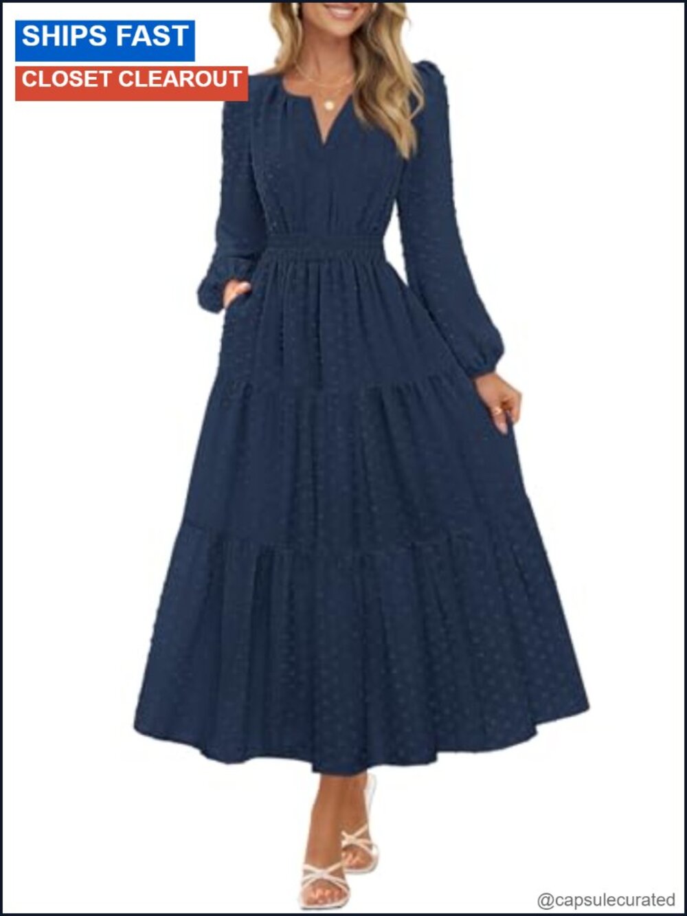 Women's Long Sleeve Swiss Dots Maxi Dress Puff Sleeve A-Line Formal